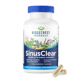 RidgeCrest SinusClear bottle front showing complete formula for seasonal nasal support.