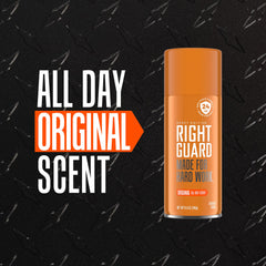 Right Guard Sport Original 24-hour odor protection badge on can.