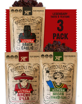 Righteous Felon Biltong Jerky Variety Pack pack shot highlights premium high-protein snack