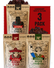 Righteous Felon Biltong Jerky Variety Pack pack shot highlights premium high-protein snack