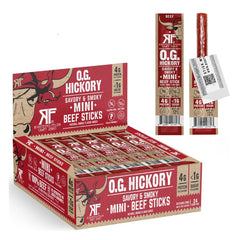 Righteous Felon OG Hickory mini beef sticks 24-count pack, bold flavor for on-the-go snacking.
