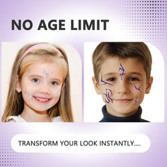 Rihoyoss Halloween cosplay tattoos with purple and laser stripes for bold stage-ready style