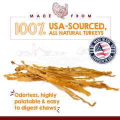 Riley's Turkey Tendon Chews close-up highlights purity and single-ingredient goodness.