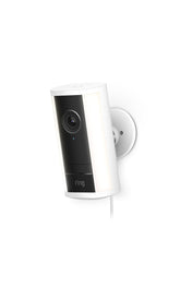 Ring Spotlight Cam Pro front-door dusk view shows clear video and lighting deterring activity.