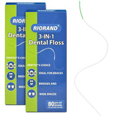 RioRand orthodontic floss with brace threader for easy under-wire access.