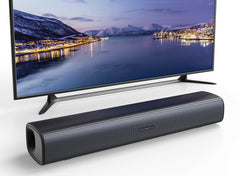 RIOWOIS Sound Bar with bass reflector enhances dialogue clarity for TV viewing.