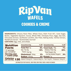 Rip Van Wafels Cookies and Cream stroopwafel cracked open with creamy filling.