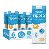 Ripple Unsweetened Original Plant Based Milk carton on shelf, calcium rich and protein packed.