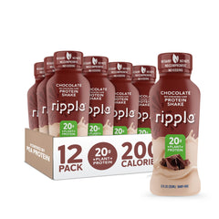 Ripple vegan protein shake chocolate bottle front showing convenient on-the-go design