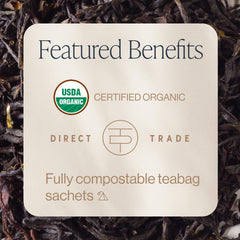 Bergamot oil aroma rising from a mug of Rishi Tea Earl Grey.