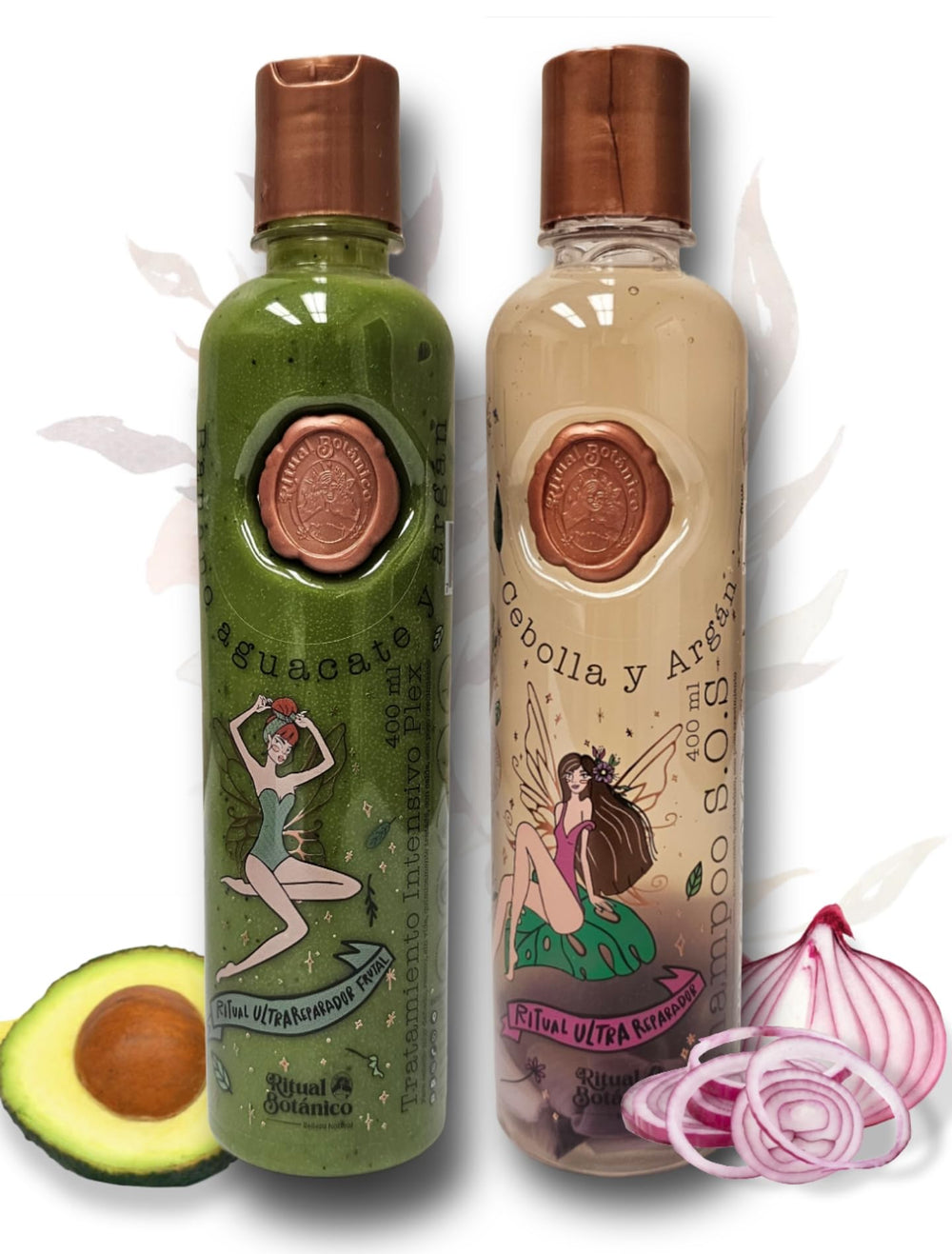 Ritual Botanico Ultra Repair SOS Shampoo on onion and argan bottle, boosting hair strength and shine.
