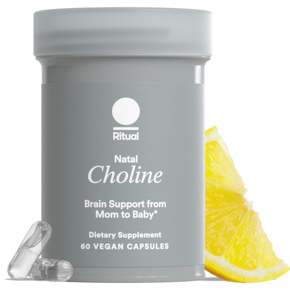 Ritual Natal Choline bottle front view showing vegan citrus capsules for prenatal support