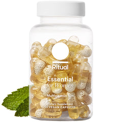 Ritual Women’s 50+ multivitamin bottle front view highlighting vegan mint formula for daily wellness.
