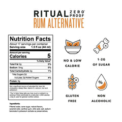 Ritual Zero-Proof Rum pour in a glass, ideal for alcohol-free mojitos.