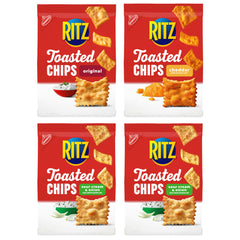 Ritz Toasted Chips Sour Cream and Onion packshot ready for dipping.