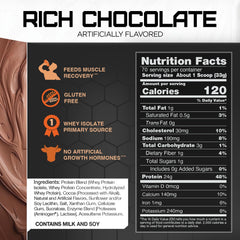 Rival Whey Rich Chocolate 5lb ingredients label emphasizes purity and quality