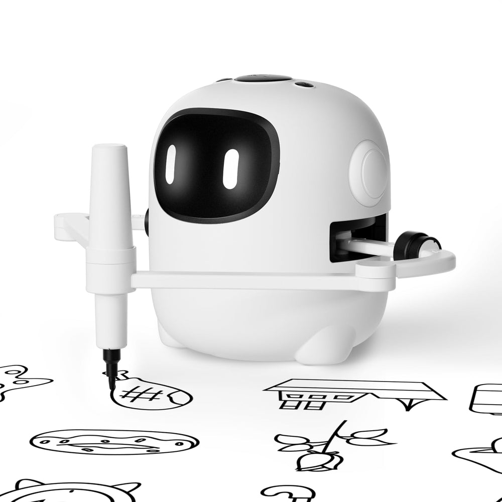 RIVGOT drawing robot front view, kid-friendly creativity tool for home learning.