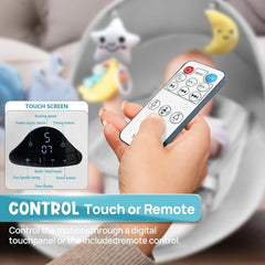 RIVIPLOU bluetooth connectivity for wireless lullabies during soothing sessions.
