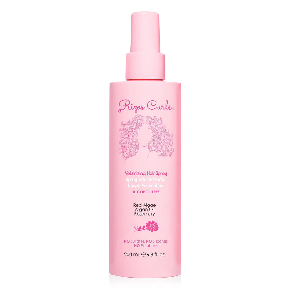 Rizos Curls alcohol-free curl spray bottle for flexible hold and light shine.