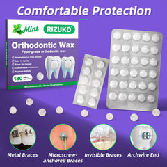 RIZUKO mint-flavor orthodontic wax wraps for hygienic braces protection.