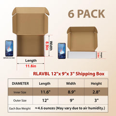 RLAVBL 12x9x3 shipping box assembled, quick setup for lightweight shipments