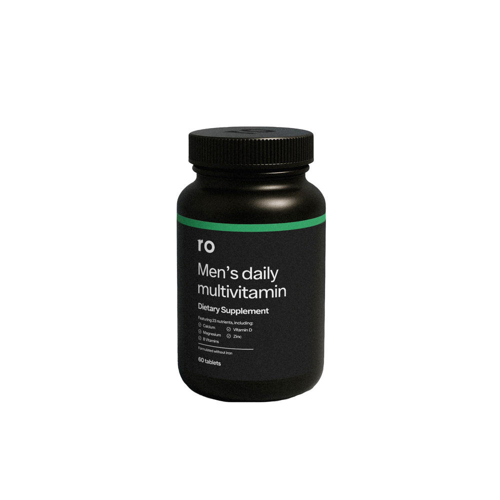Ro Daily Multivitamin for Men bottle front with peppermint flavor for daily wellness.