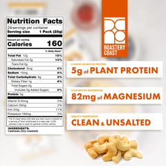 Roastery Coast small-batch roasted unsalted cashews deliver a richer, toasty bite