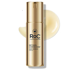 RoC Correxion Deep Wrinkle Serum bottle front shows sleek packaging for smoother skin