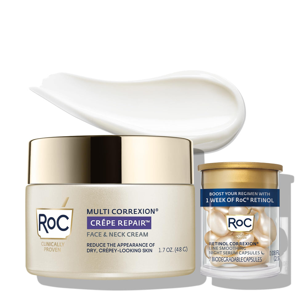 RoC crepe repair cream jar-pump illustrating daily hydration and smoothing