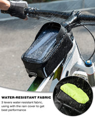 ROCKBROS bike front frame bag reflective tapes highlight night safety during rides.