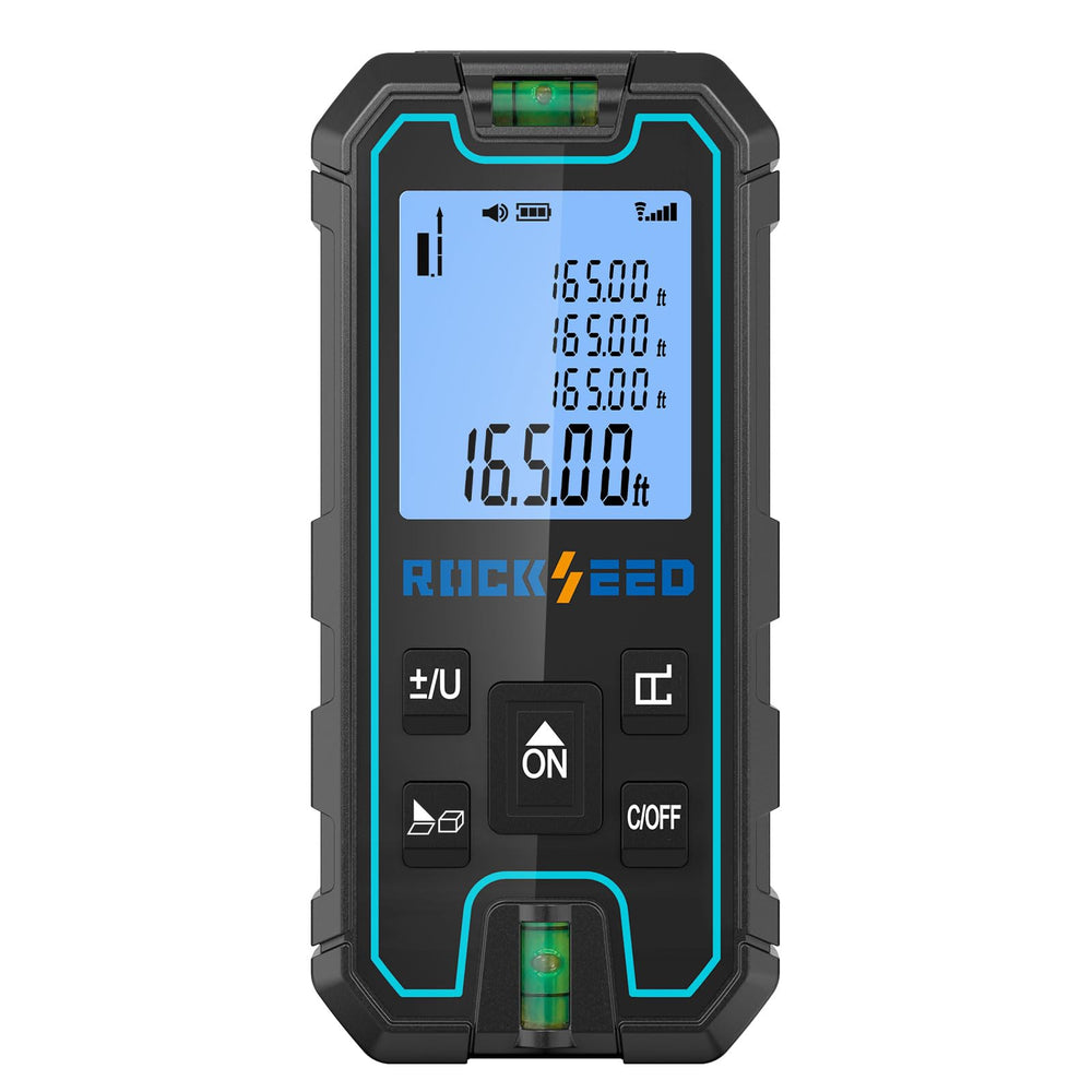 RockSeed Laser Measure front view showing compact handheld design for quick use
