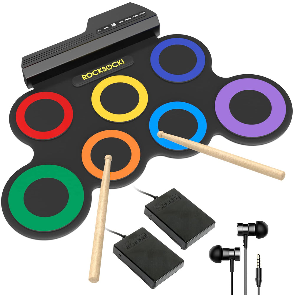 ROCKSOCKI 7-pad drum set for kids with beginner-friendly layout for practice.