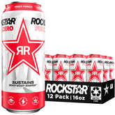 Rockstar Pure Zero Fruit Punch can front view showing a refreshing energy boost for workouts.