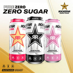 Rockstar Pure Zero Silver Ice can in fridge ready for a quick pick-me-up