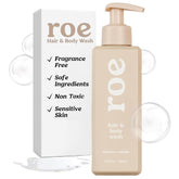 Roe Wellness Toddler Body Wash bottle illustrates gentle cleansing for sensitive skin.