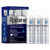 Rogaine Men’s 5% Minoxidil foam on the top scalp for targeted regrowth look.