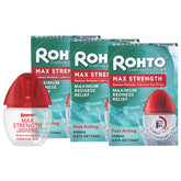Rohto Max Strength redness-reliever bottle pour delivers quick, cooling relief for irritated eyes.