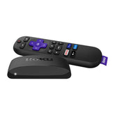 Roku Express 4K+ remote in hand for easy voice navigation.