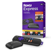Roku Express remote buttons enable quick streaming control.