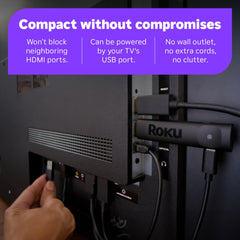 Roku Streaming Stick Plus compact design fits neatly behind your TV.