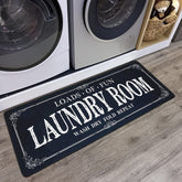 ROMAMIGO laundry runner in black, front view, adds farmhouse style and anti-slip safety.