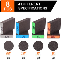 Romeda 8-pack sanding block 80 grit green smooths surfaces with controlled aggression
