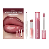 rom&nd Volume Hack Trio Glazed Plum Lip Set packaging showcases the all-in-one lip routine.