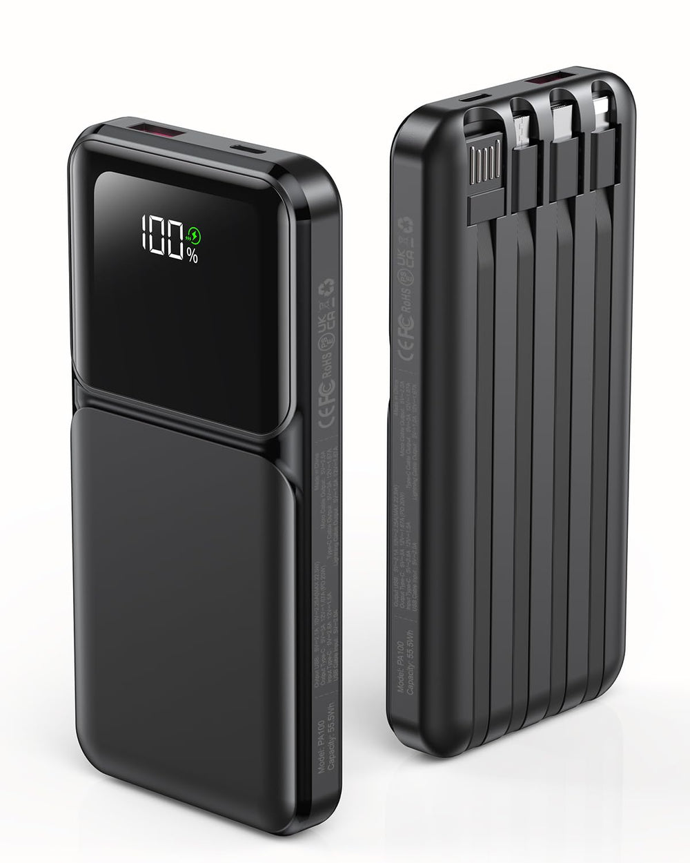 RONEGN portable charger with built-in cables for convenient travel charging.