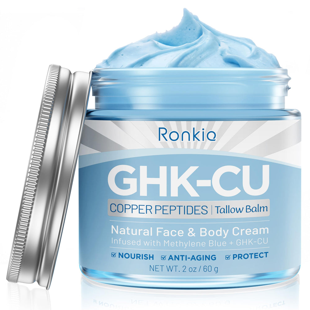 RONKIE GHK-Cu peptide cream bottle closeup for deep hydration