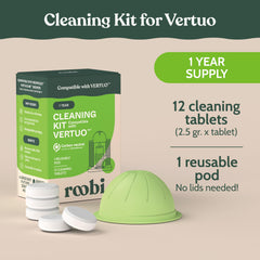 Roobi Cleaning Kit tablet closeup highlights cleansing tablets for optimal VertuoLine performance