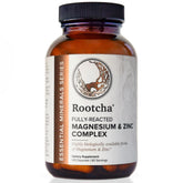 Rootcha magnesium zinc complex bottle showing a potent, bioavailable minerals for daily support