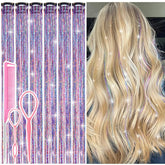 Rootoo Dreamy Colorful Fairy Hair Tinsel Kit clip-in adds radiant sparkle for festivals.