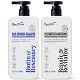 RootStim Hair Growth Shampoo bottle demonstrates a nutrient-rich formula for fuller-looking hair.