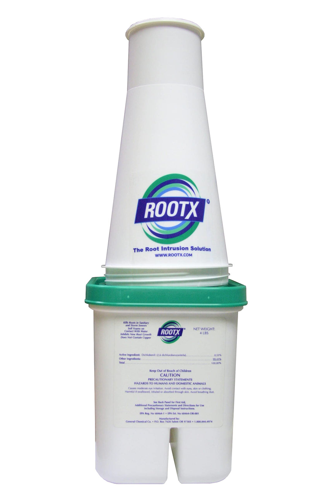 RootX foaming root-control jar ready for use in pipelines to slow root intrusion.